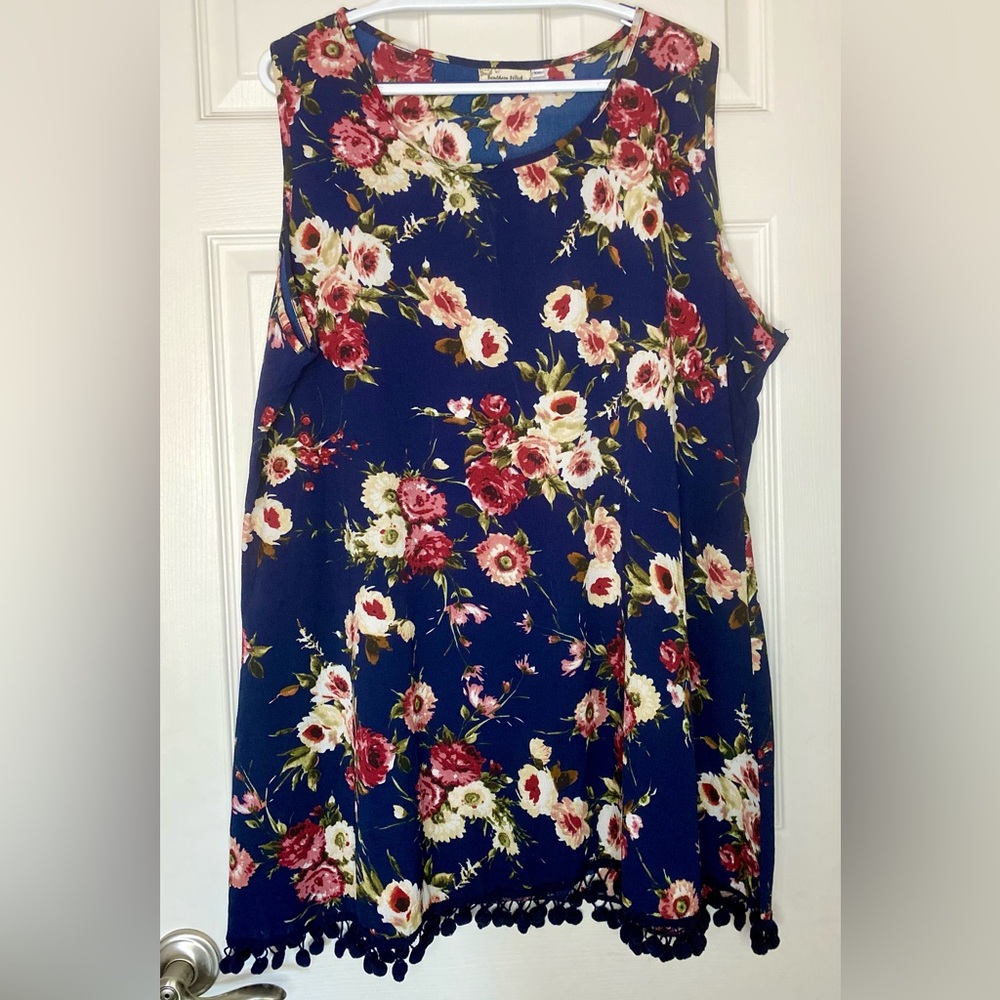 Southern Stitch Floral Boho Dress Tassel Pom Poms Size XXL